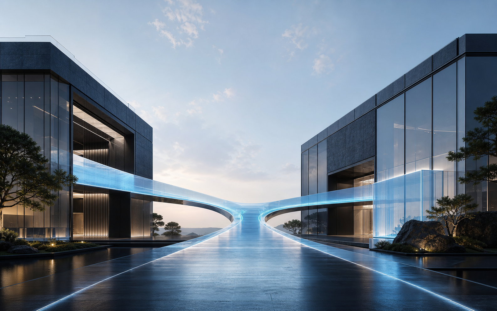 Two business environments connected through a shared digital pathway